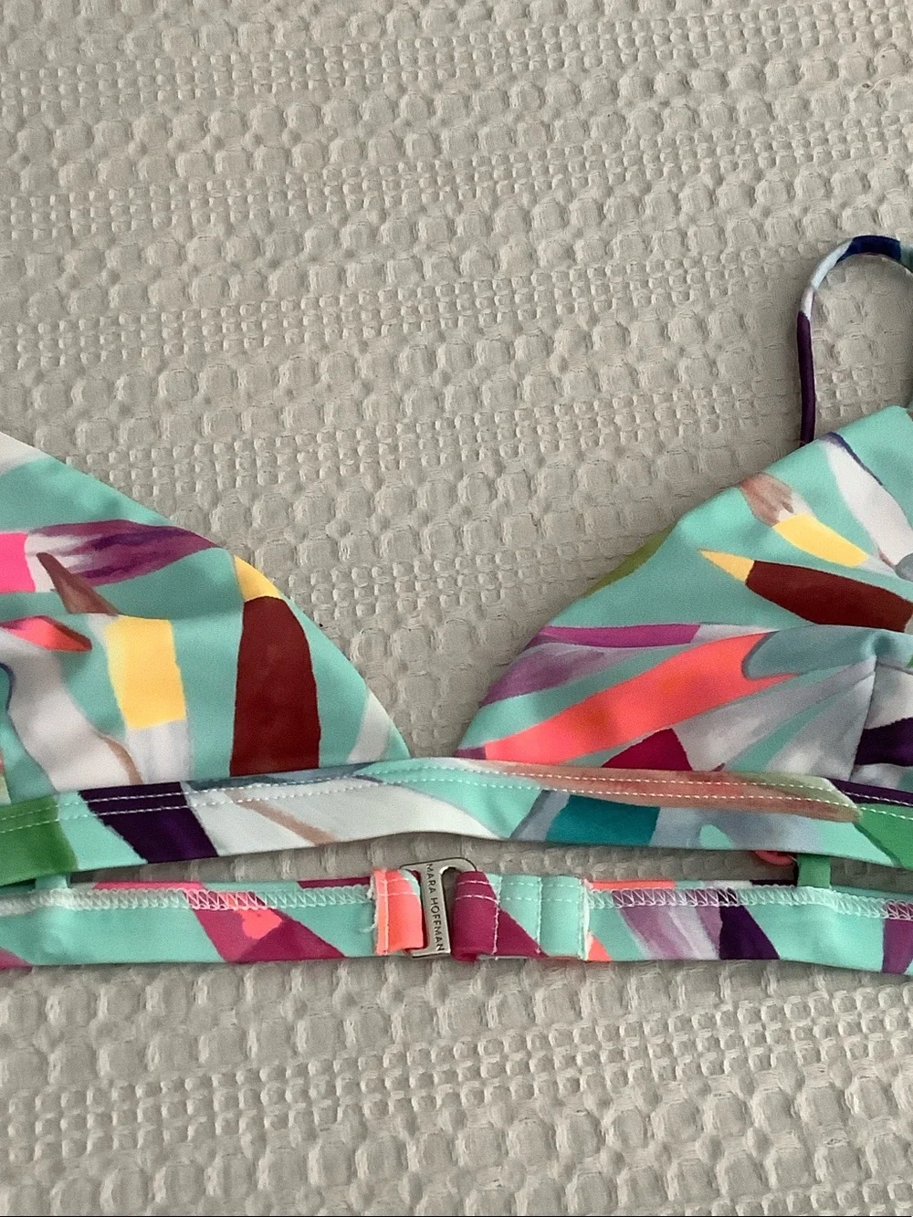 Mara Hoffman Abstract Multicolor Bikini Top in Aqua, Pink, Purple, Yellow